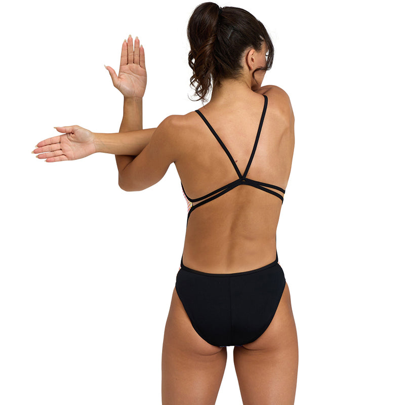 Arena - Circle Stripe Lace Back Ladies Swimsuit - Black/Multi