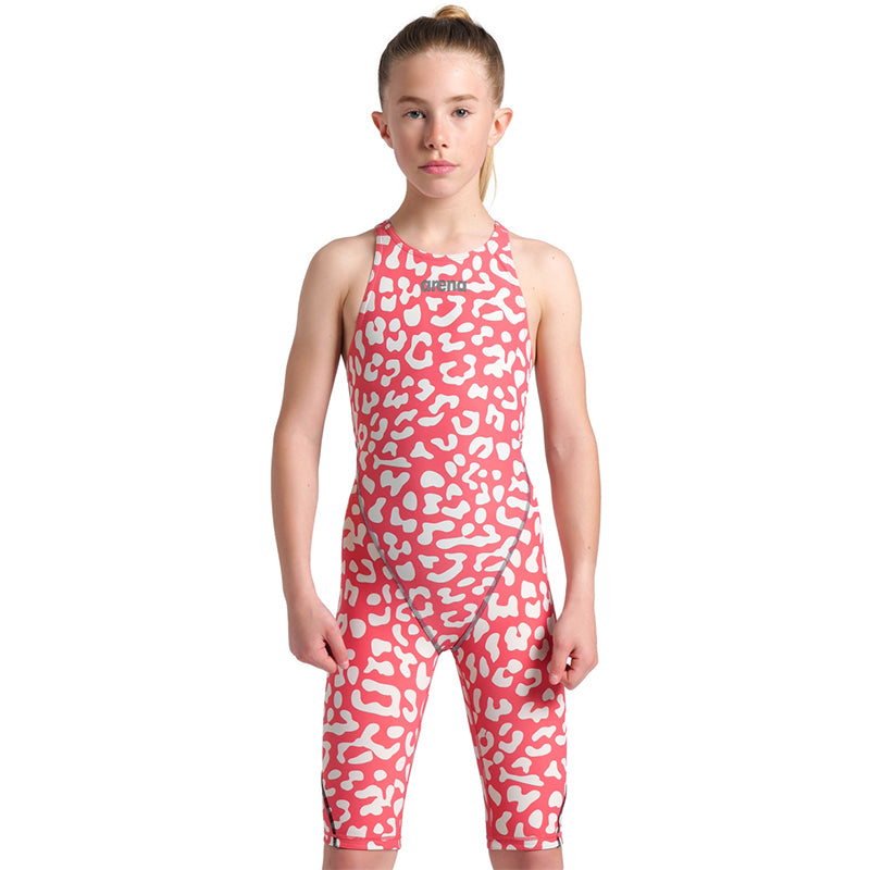 Arena - Girls Powerskin ST Next Leopard Open Back – Geranium