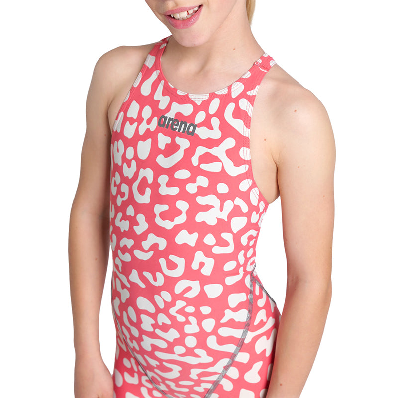 Arena - Girls Powerskin ST Next Leopard Open Back – Geranium