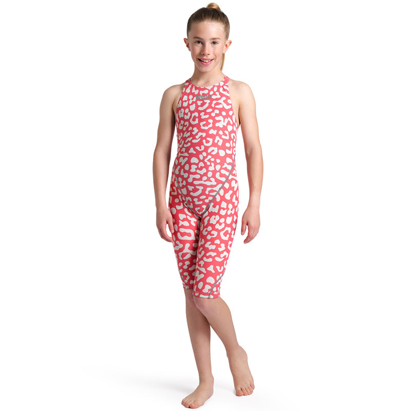 Arena - Girls Powerskin ST Next Leopard Open Back – Geranium