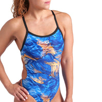 Arena - Gold Leafs Challenge Back Ladies Swimsuit - Blue/Multi