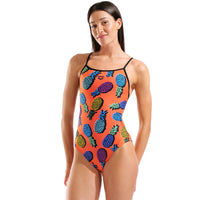 Arena - Juicy Fruits Pineapples Tie Back Ladies Swimsuit - Orange/Multi-Black