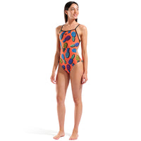 Arena - Juicy Fruits Pineapples Tie Back Ladies Swimsuit - Orange/Multi-Black