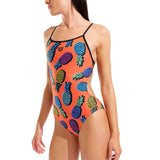 Arena - Juicy Fruits Pineapples Tie Back Ladies Swimsuit - Orange/Multi-Black