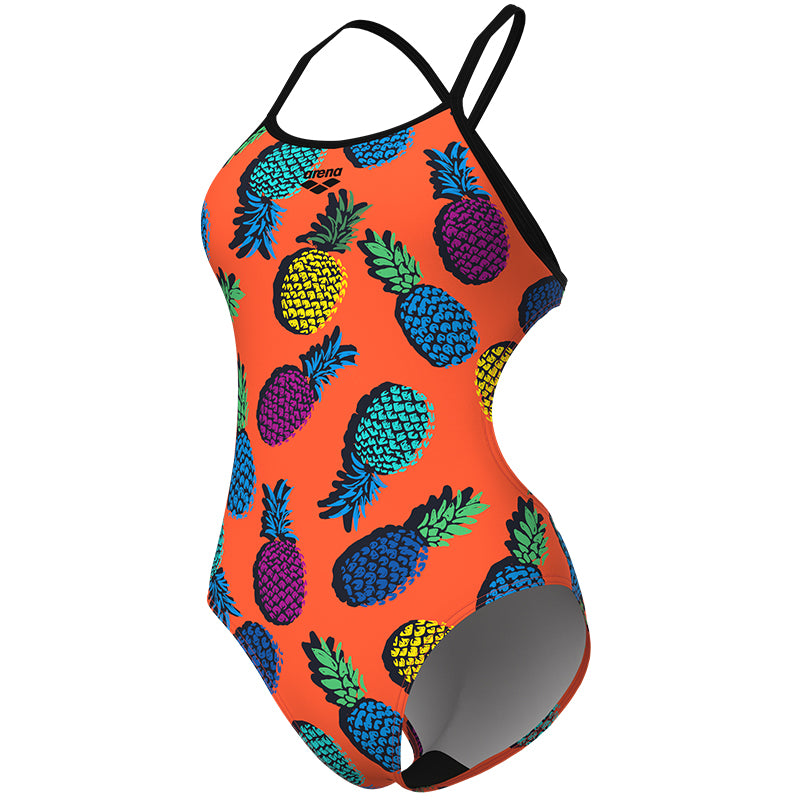Arena - Juicy Fruits Pineapples Tie Back Ladies Swimsuit - Orange/Multi-Black