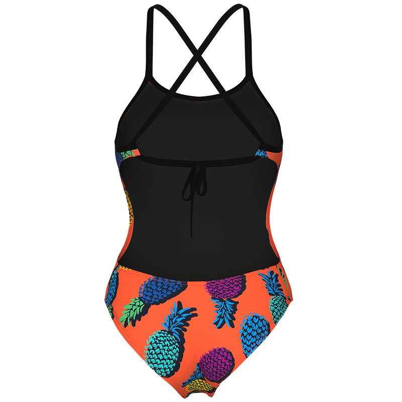 Arena - Juicy Fruits Pineapples Tie Back Ladies Swimsuit - Orange/Multi-Black