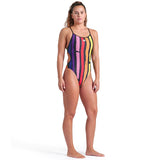 Arena - Let It Beat Painters Stripe Lace Back Ladies Swimsuit - Black/Multi