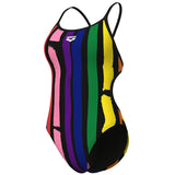 Arena - Let It Beat Painters Stripe Lace Back Ladies Swimsuit - Black/Multi
