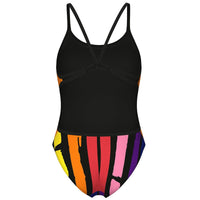 Arena - Let It Beat Painters Stripe Lace Back Ladies Swimsuit - Black/Multi