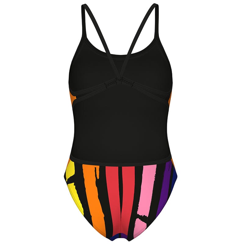 Arena - Let It Beat Painters Stripe Lace Back Ladies Swimsuit - Black/Multi
