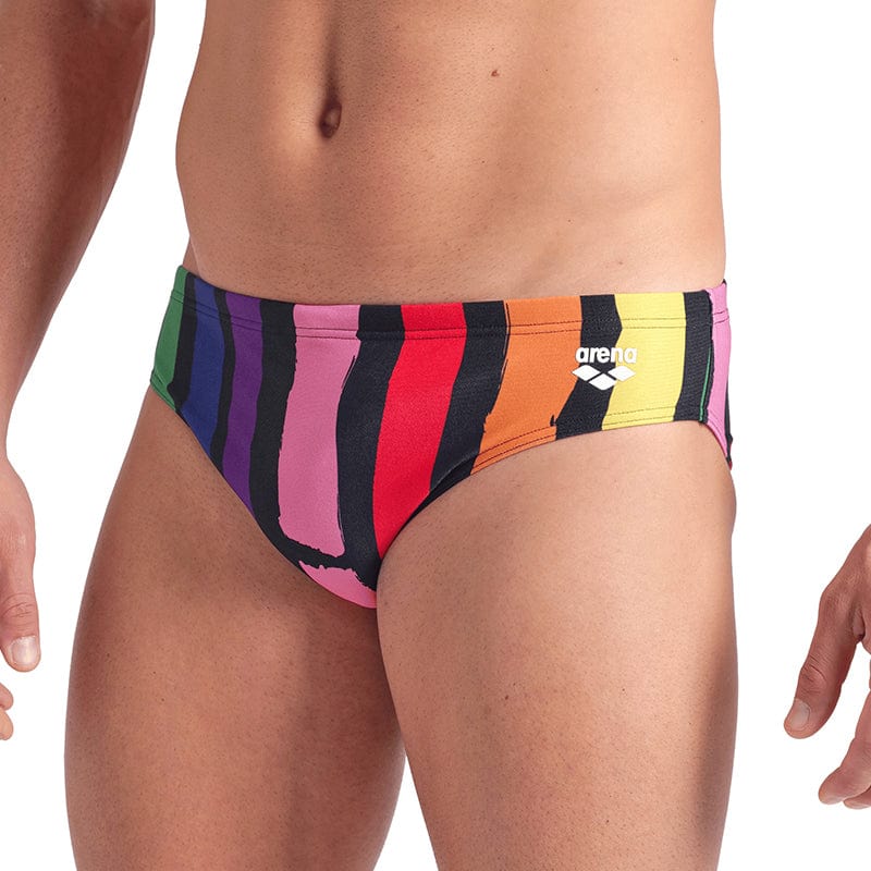Arena - Let It Beat Painters Stripe Men's Swim Brief - Black/Multi