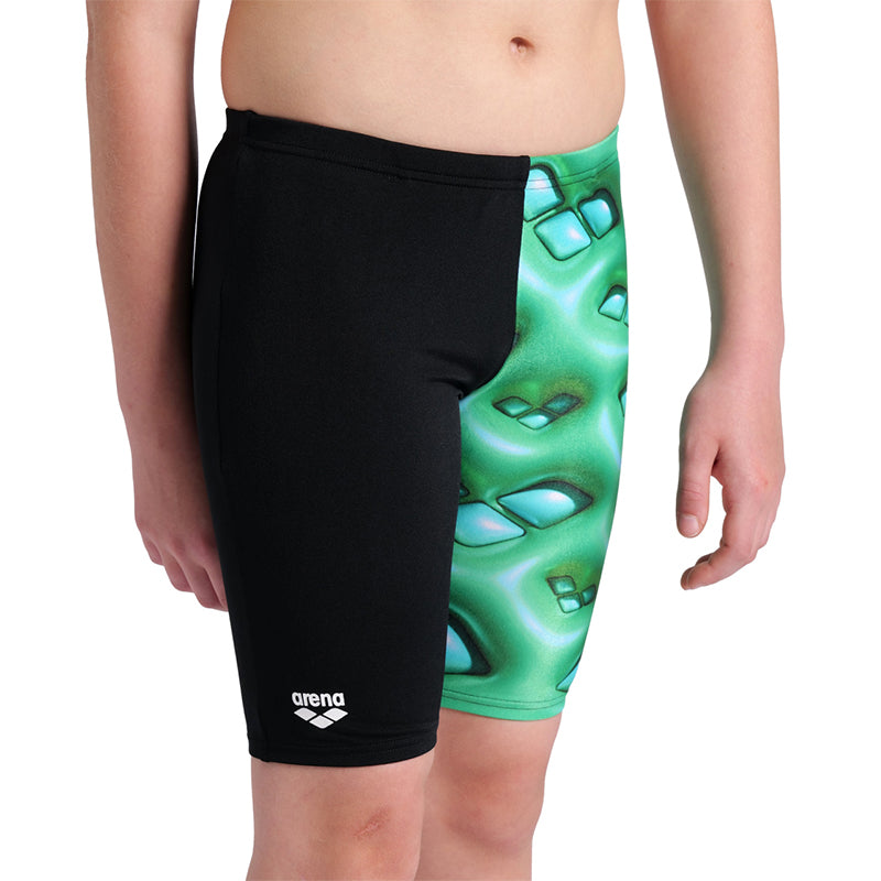 Arena - Logo Graphic Foam Boy's Jammer - Black/Soft Green