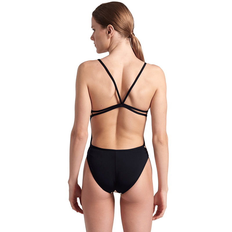 Arena - Multi Stripes Lace Back Ladies Swimsuit - Black/White Multi