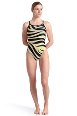 Arena - Multi Stripes Lace Back Ladies Swimsuit - Black/White Multi
