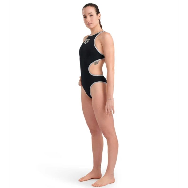 Arena - One BigLogo Sporty Back Ladies Swimsuit - Black-Silver