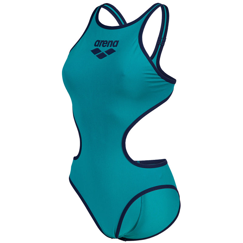 Arena - One BigLogo Sporty Back Ladies Swimsuit - Green Lake-Navy