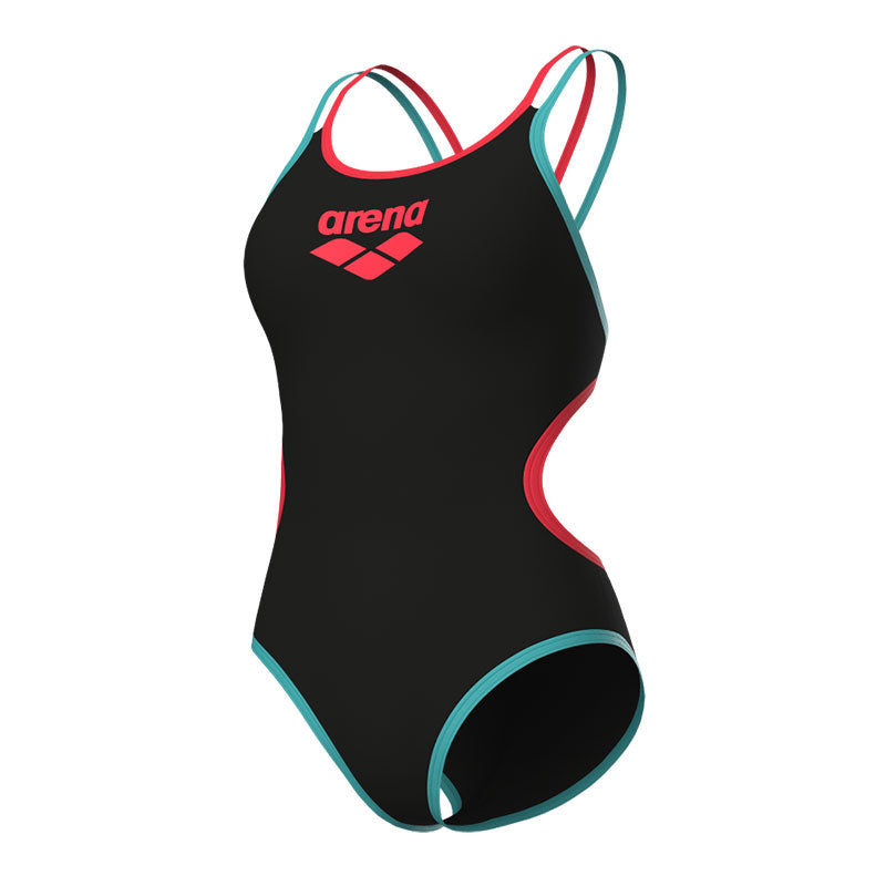 Arena - One Double Cross Back Ladies Swimsuit - Black/Bright Coral/Water