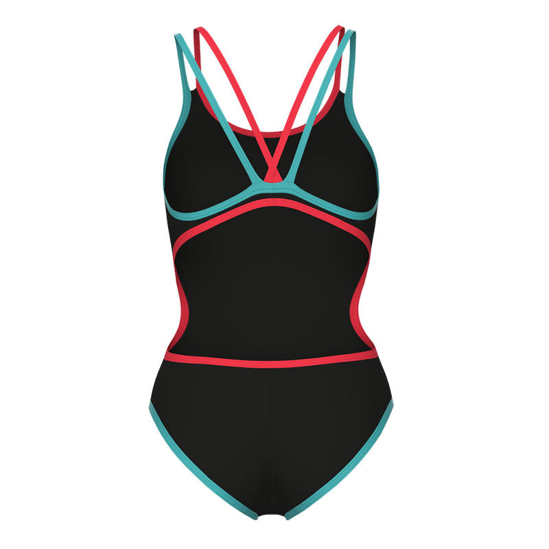 Arena - One Double Cross Back Ladies Swimsuit - Black/Bright Coral/Water