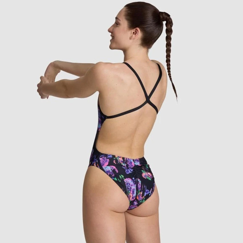 Arena - Rose Texture Ladies XCross Back Swimsuit - Black/Multi