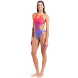 Arena - Shaded Print Tech Back Ladies Swimsuit - Bright Coral/Soft Green
