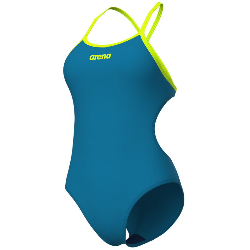 Arena - Solid Tie Back Ladies Swimsuit - Blue Cosmo/Artic Lime