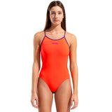Arena - Solid Tie Back Ladies Swimsuit - Bright Coral/Plum