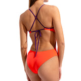 Arena - Solid Tie Back Ladies Swimsuit - Bright Coral/Plum