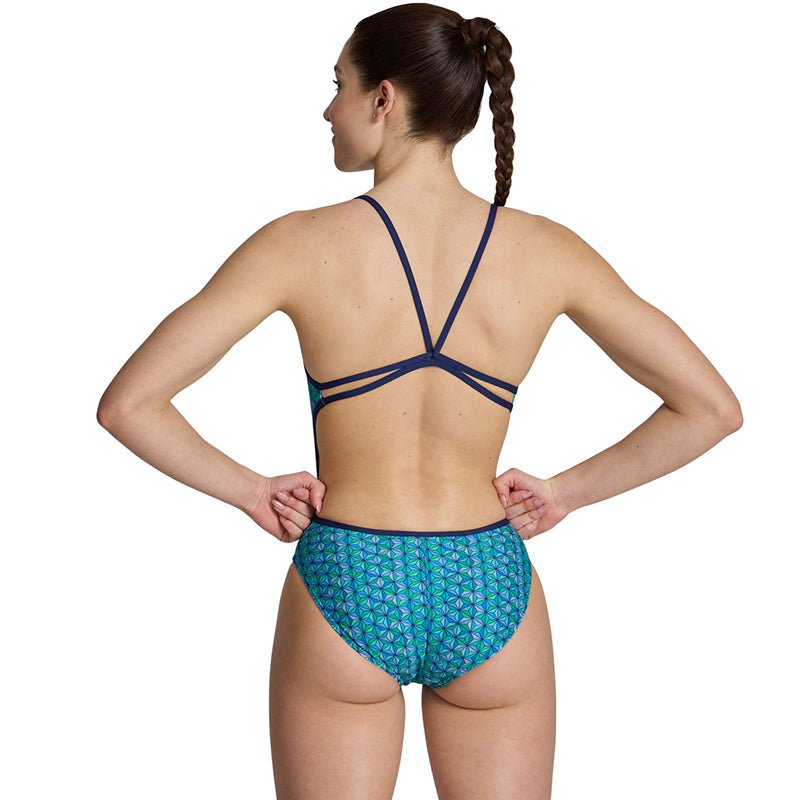 Arena - Starfish Ladies Lace Back Swimsuit - Navy-Turquoise/Multi