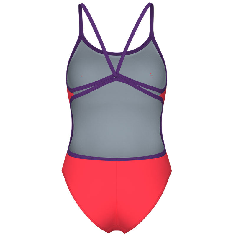 Arena - Team Solid Lace Back Ladies Swimsuit - Bright Coral/Plum
