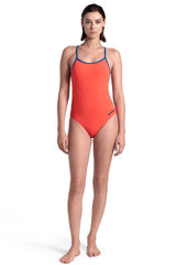 Arena - Team Solid Lace Back Ladies Swimsuit - Coral/Blue