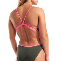Arena - Team Solid Lace Back Ladies Swimsuit - Sage/Pink
