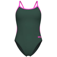 Arena - Team Solid Lace Back Ladies Swimsuit - Sage/Pink