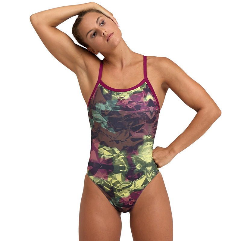 Arena - Women’s Hero Camo Print Swimsuit - Red/Fandango Multi