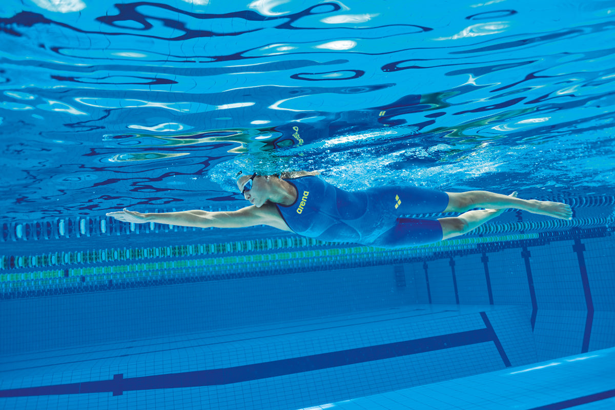 Arena - Women's Powerskin Carbon-AIR² Open Back - Blue/Grey/Yellow