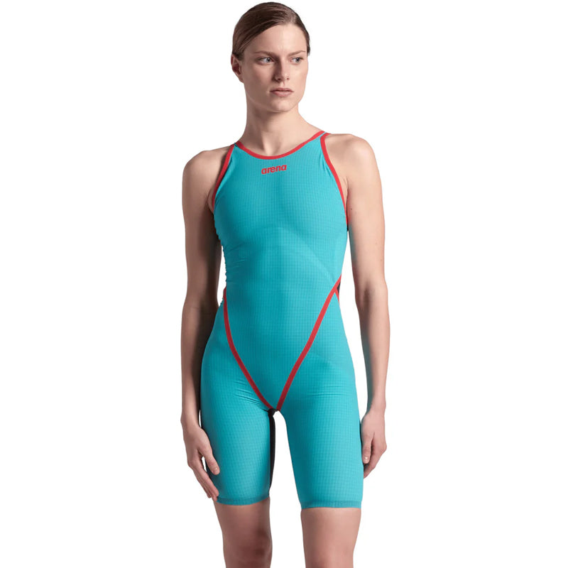 Arena - Women's Powerskin Carbon-Core FX Turquoise-Metallic Open Back – Turquoise/Metallic