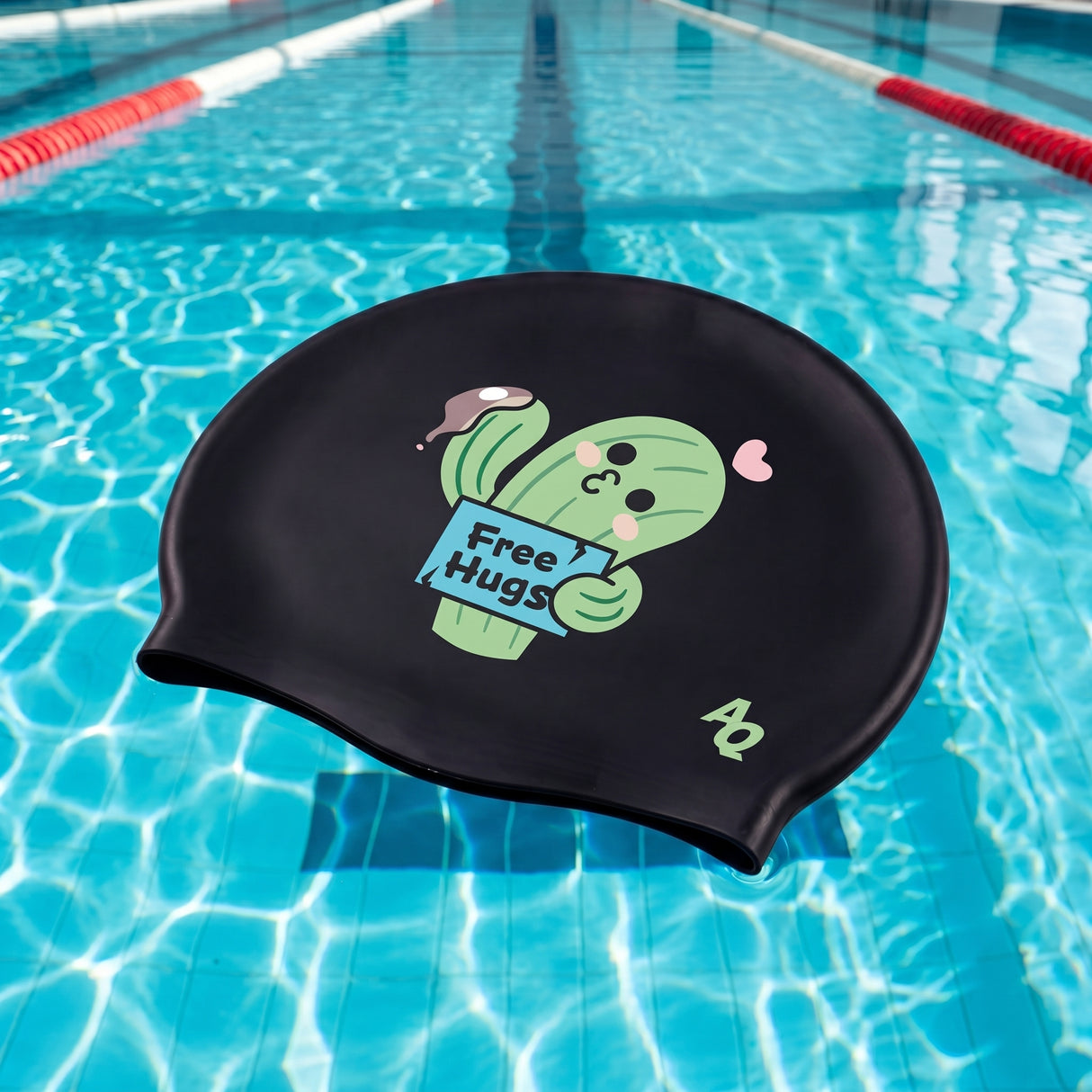 Free Hugs Silicone Swim Hat - Black
