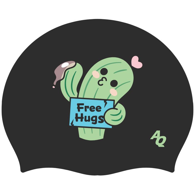 Free Hugs Silicone Swim Hat - Black