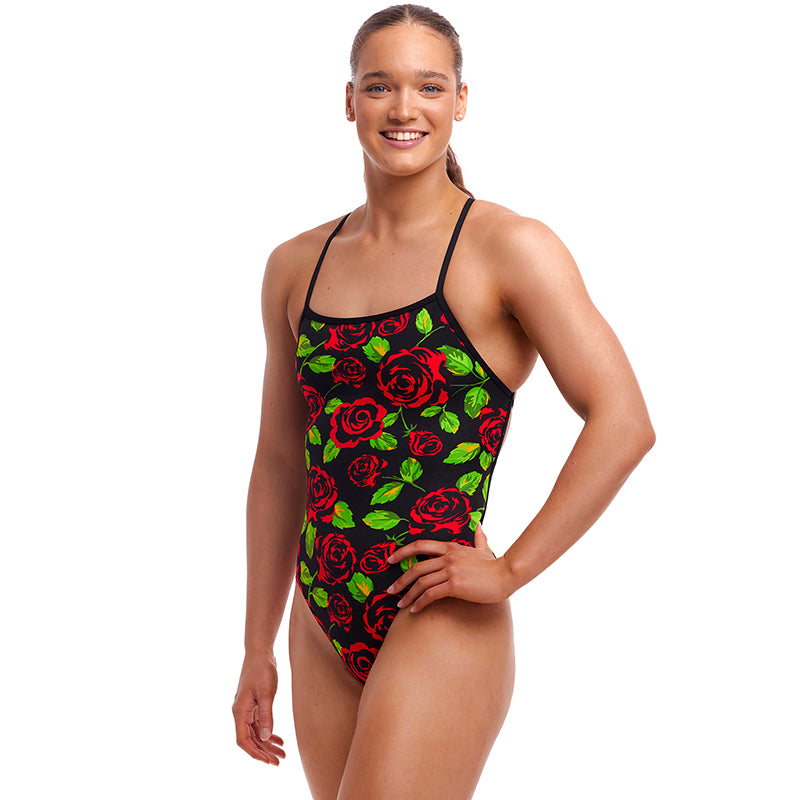 Funkita - Black Rose - Ladies Eco Strapped In One Piece