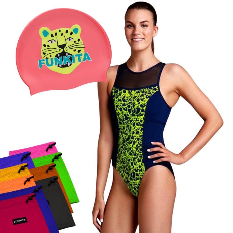 Funkita - Coral Gold Hi Flyer & Feline Fiesta Cap With Free Mesh Bag