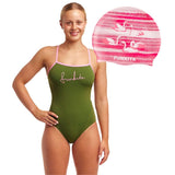 Funkita - Glamo Camo Ladies Single Strap & Swan Lake Swimming Cap