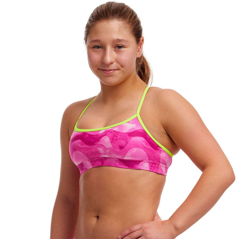 Funkita - Pink Caps - Girls Eco Swim Crop Top