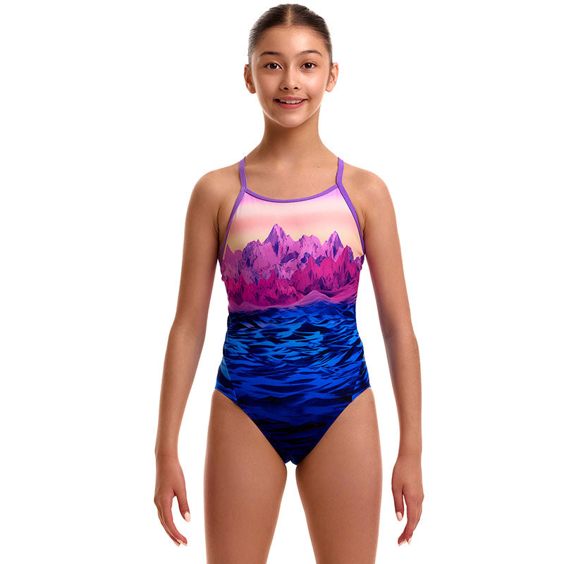 Funkita - Pink Peaks - Girls Eco Diamond Back One Piece