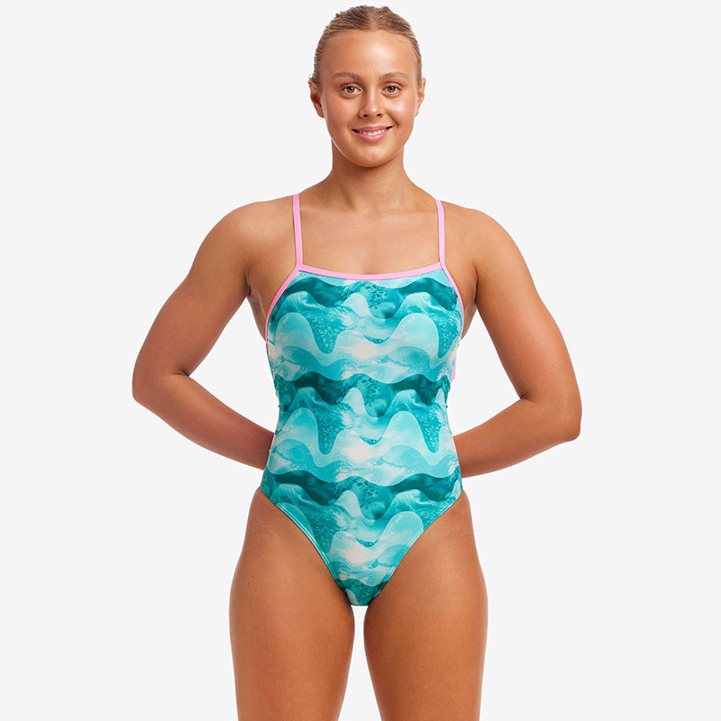 Funkita - Teal Wave - Ladies Eco Strapped In One Piece