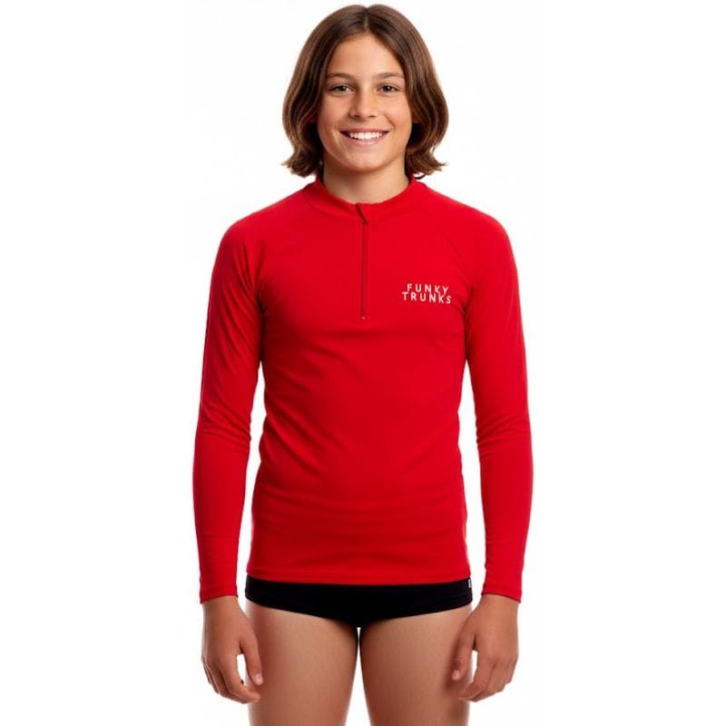 Funky Trunks - Still Red - Boys Long Sleeve Rash Vest