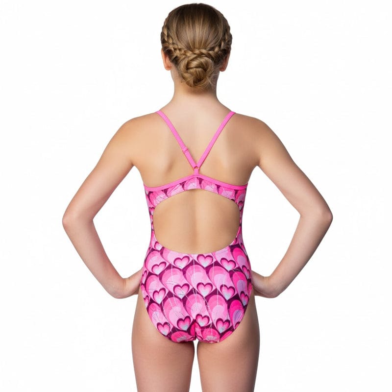 Maru - Hearts Sparkle Aero Back Girls Swimsuit - Pink