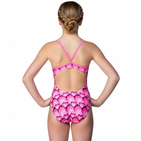 Maru - Hearts Sparkle Aero Back Girls Swimsuit - Pink