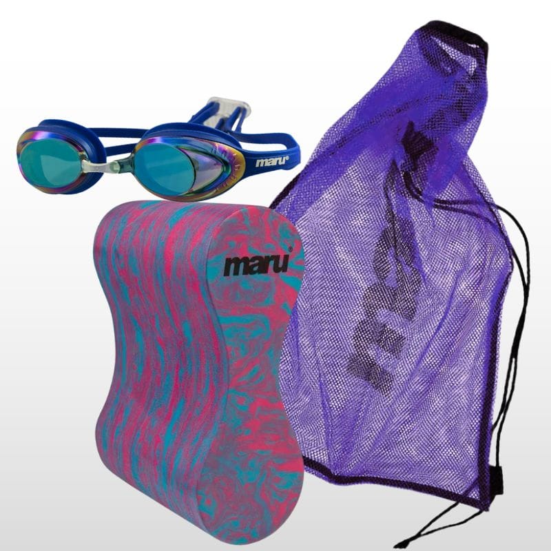 Maru - Swirl Pull Buoy-Sonic Mirror Anti Fog Goggle-Mesh Bag Bundle