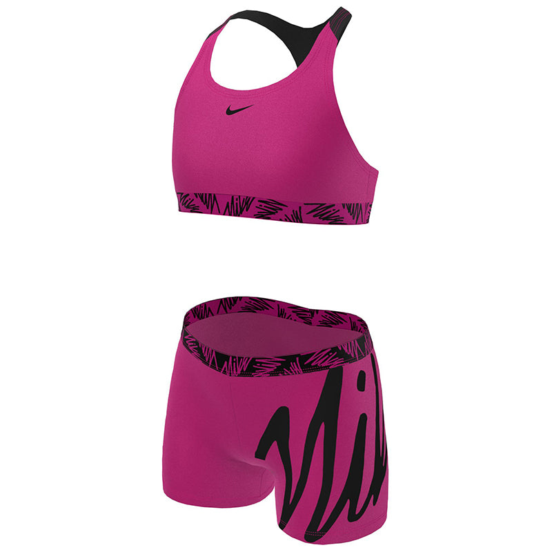 Nike Girl s Script Logo Crossback Sport Bikini Short Set Pink Pri