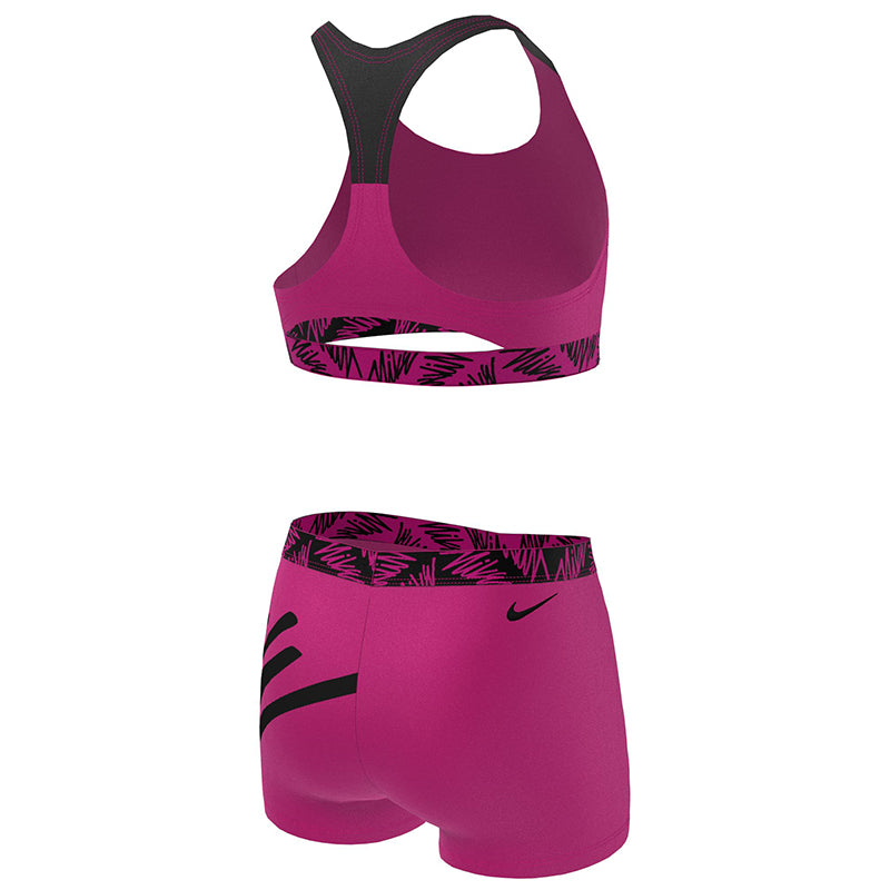 Nike - Girl's Script Logo Crossback Sport Bikini & Short Set (Pink Prime)