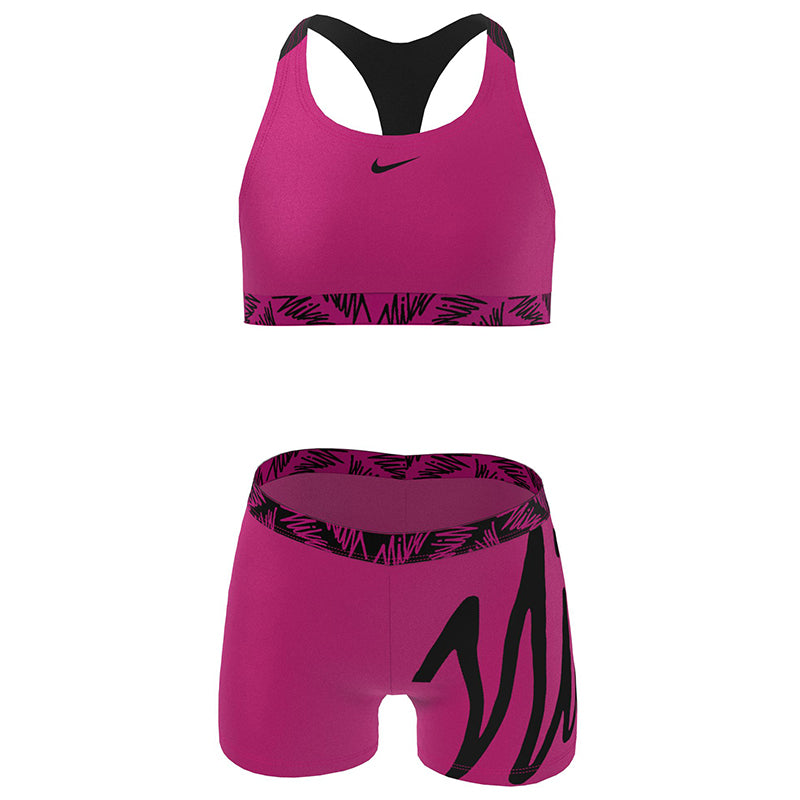 Nike - Girl's Script Logo Crossback Sport Bikini & Short Set (Pink Prime)